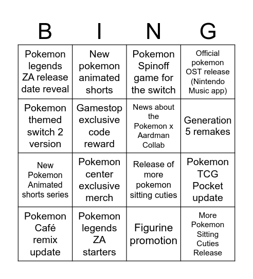 Pokemon Day predictions Bingo Card