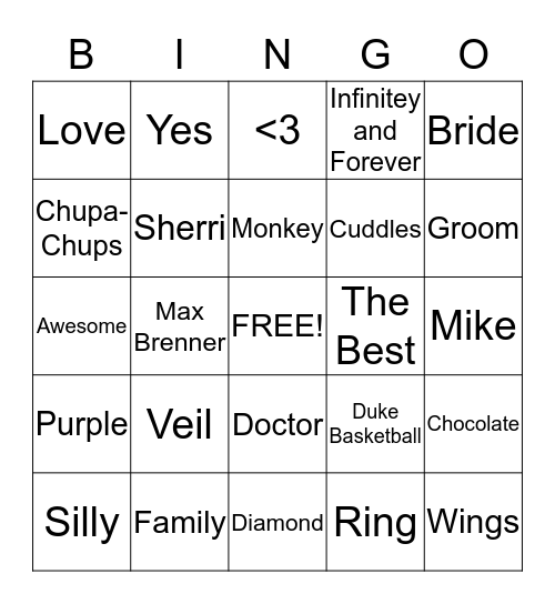 ** ~ Sherri and Mike ~ ** Bingo Card