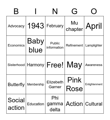 Gamma Phi Delta Bingo Card
