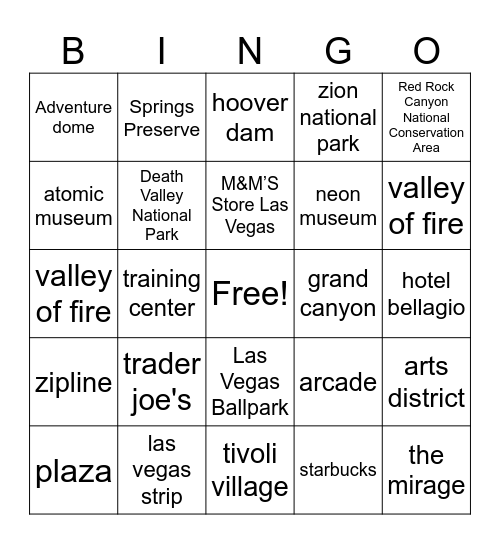 LAS VEGAS Bingo Card