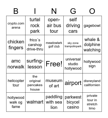 los angels bingo Card