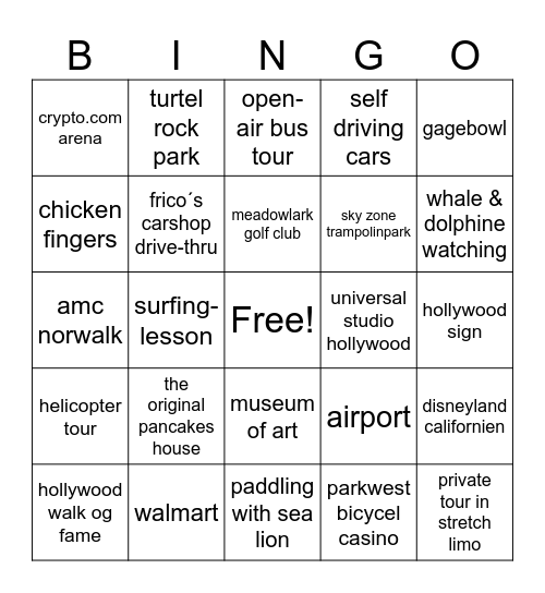 los angels bingo Card