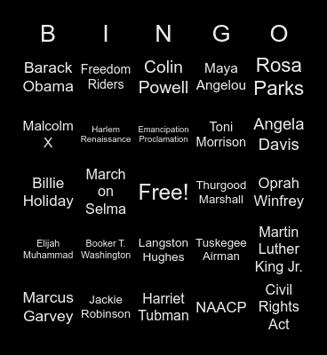 Journey Through Black History Bingo Card