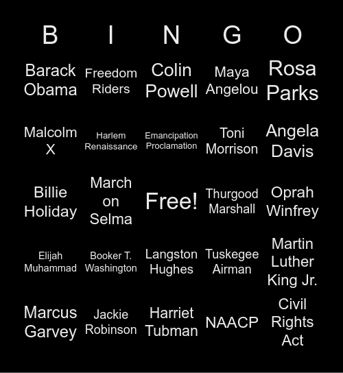 Journey Through Black History Bingo Card
