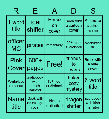 Reading Challenge Bingo Card