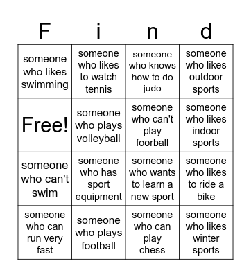 Find someone who Bingo Card
