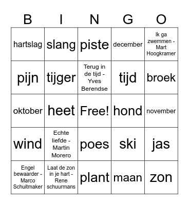 Foute muziek Bingo Card