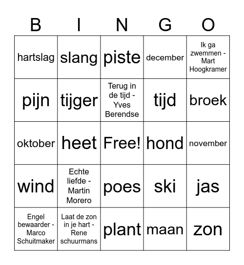 Foute muziek Bingo Card