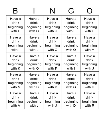 ALPHABET DRINK BINGO Card