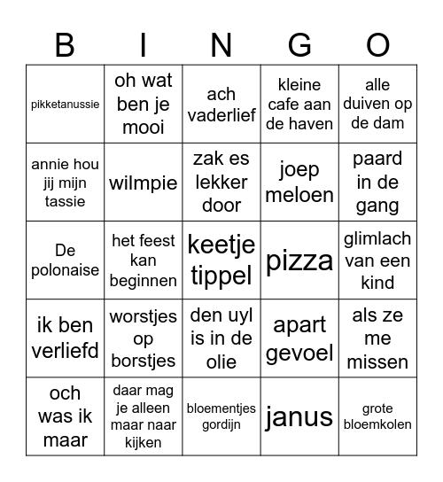 Muziekbingo Card