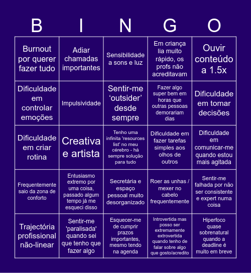 PHDA Bingo Card