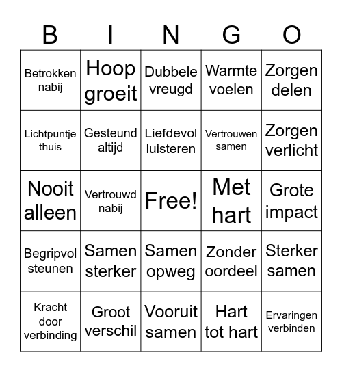 Home Start Bingo Card