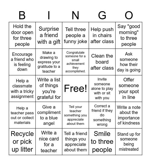 IAA Kindness Week Bingo Card