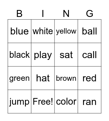 Vocabulary Bingo Card