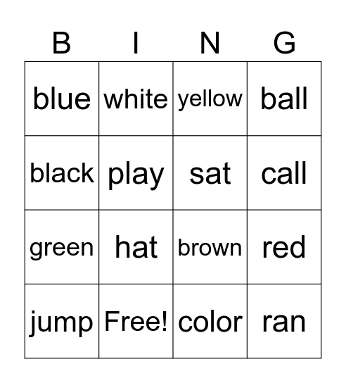 Vocabulary Bingo Card