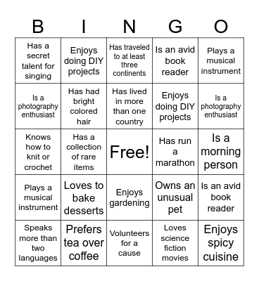 Value Teamwork Bingo Card