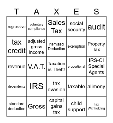 Fed Taxed Bingo Card