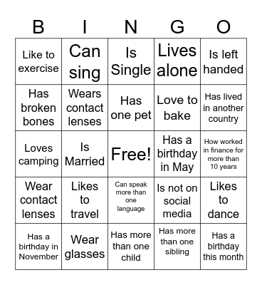 Getting to know your Team Members Bingo Card