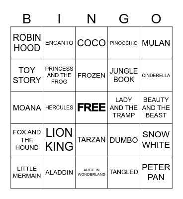 DISNEY HITS Bingo Card