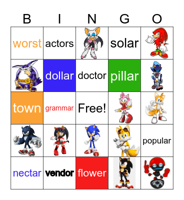 Sonic Hedgehog Bingo Card