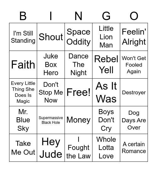 British Invasion Bingo Card