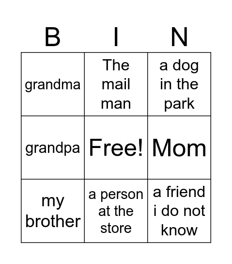 Who can we hug ? Bingo Card