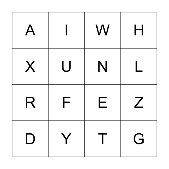 Alphabet bingo Card