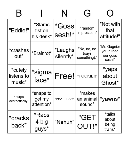 ZEKEY 😱😱😱😱 Bingo Card