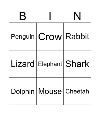 Animals Bingo Card