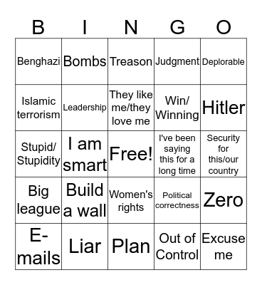 Debate Game Bingo Card