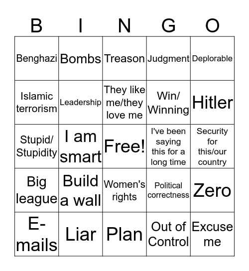 Debate Game Bingo Card