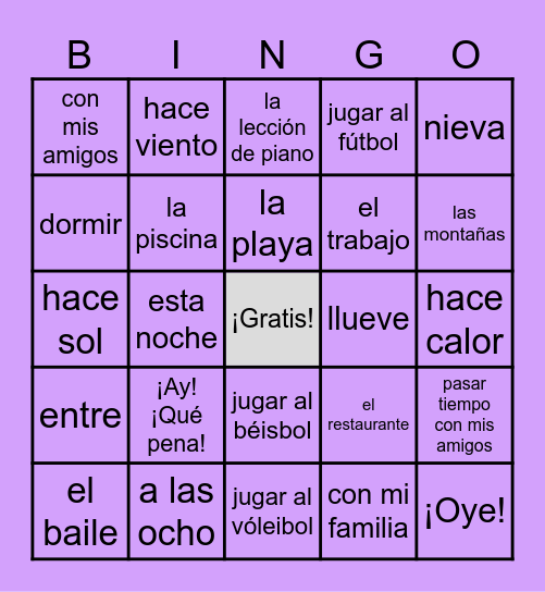Autentico 4A & 4B Bingo Card