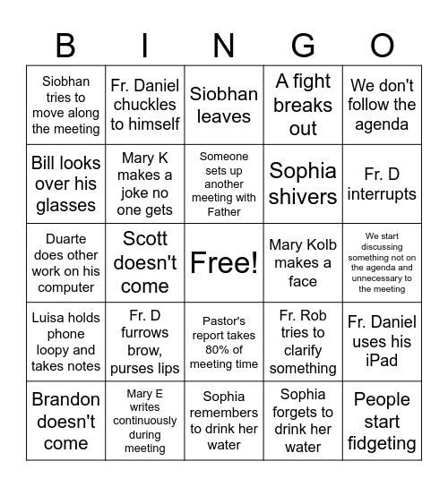 Staff Meeting 2/18/25 Bingo Card