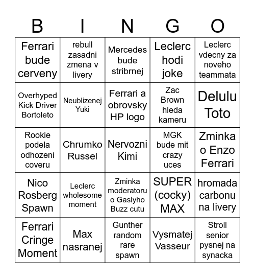 Hrdlaswag F1 Bingo Card
