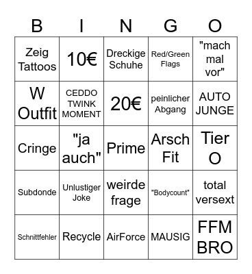 DATE BING W Bingo Card