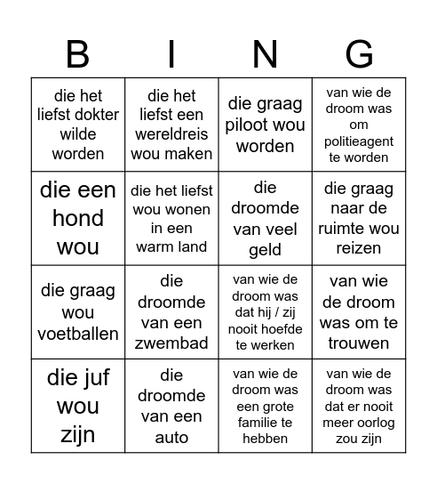Zoek iemand Bingo Card