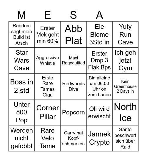 Merlins Bingo Karte Bingo Card