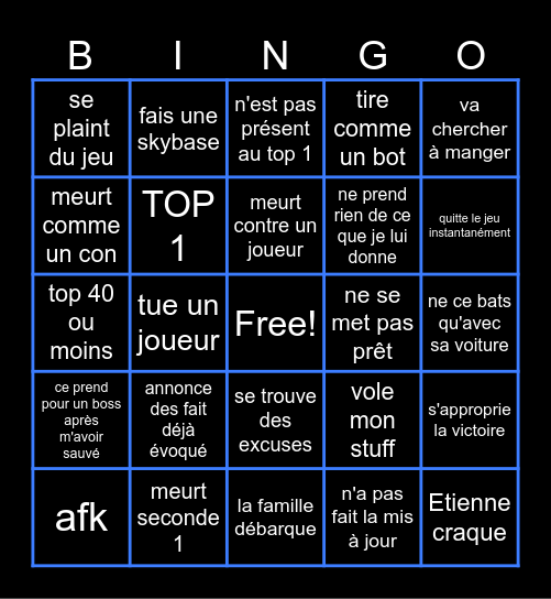 Théo Fortnite Bingo Card