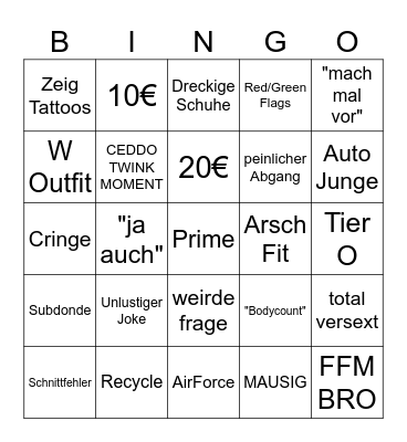 DATE BING W Bingo Card