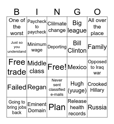 Debate Game Bingo Card