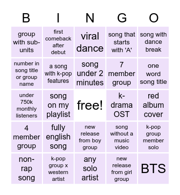 Spotify Bingo 🎧 Bingo Card
