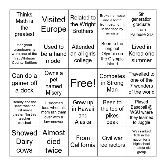 Staff Search Bingo Card