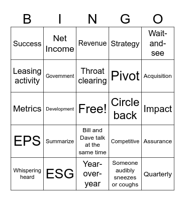CHCT Earnings Call Bingo Card