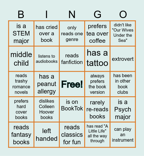 Book Club Bingo! Bingo Card