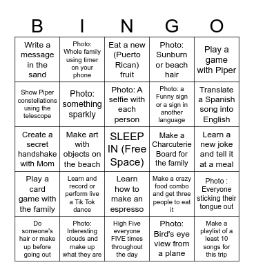 (EVIE) Puerto Rico BINGO Activities Bingo Card