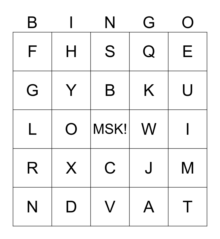 Letterfeest MSK Bingo Card