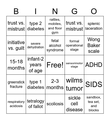 PEDIATRIC BINGO 2 Bingo Card