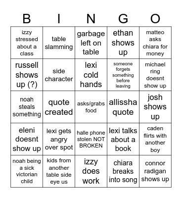Lunch Bingo Card