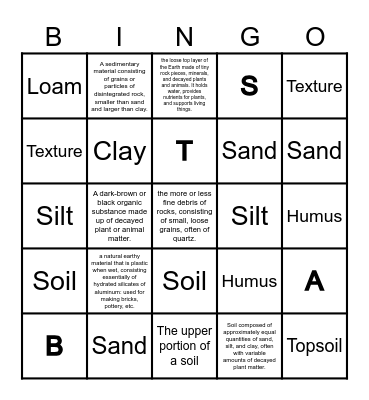Soil Vocabulary Bingo Card