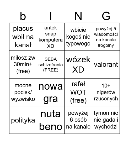 bingo DC Bingo Card